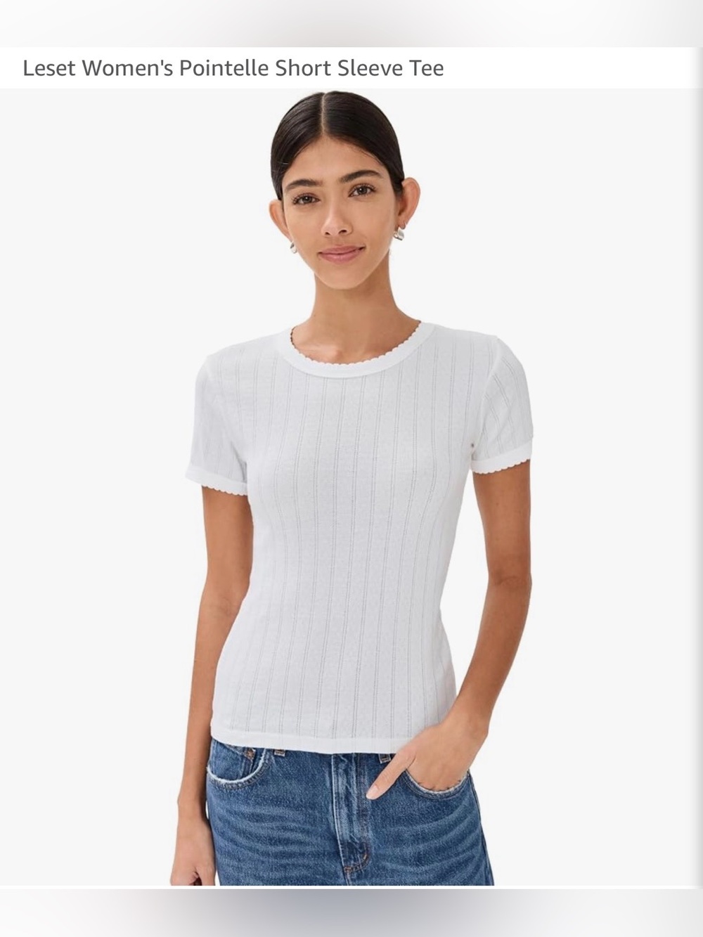 LESET Women's Pointelle Short Sleeve Tee